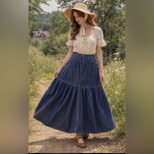 Billy Reid 100% Cotton Tiered Denim Maxi Skirt NWOT Boho Cottagecore  Sz 2